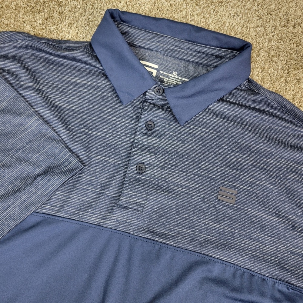 Three Sixty Six Mens XL Blue Striped Performance Stretch Polo‎ Short Sleeve